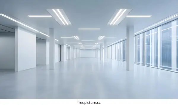 Modern Empty Office Space with Floor to Ceiling Windows