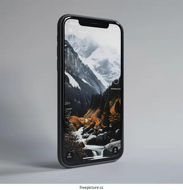 Black Smartphone with Landscape Picture