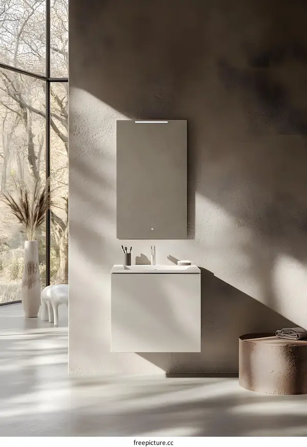 Minimalist Bathroom Interior Design With Sink And Mirror