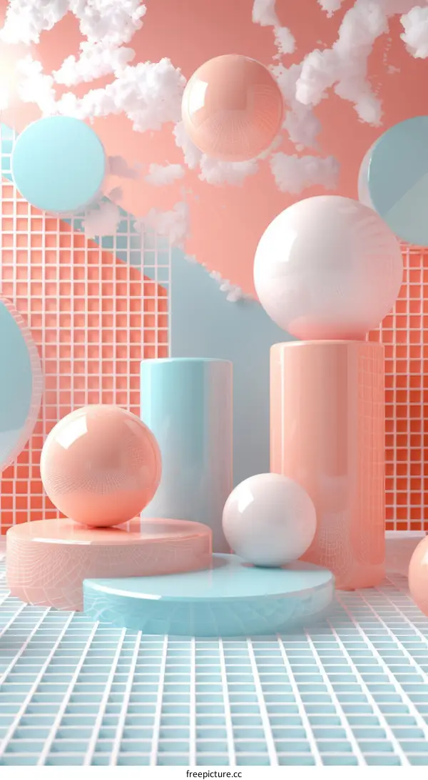 Abstract Pastel Geometric Background with Spheres and Podiums
