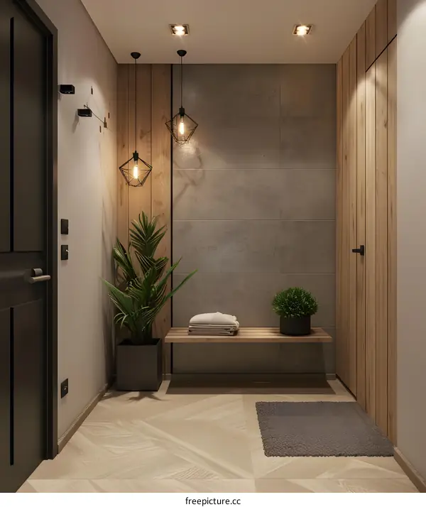 Modern Minimalist Entryway Design with Wood and Concrete