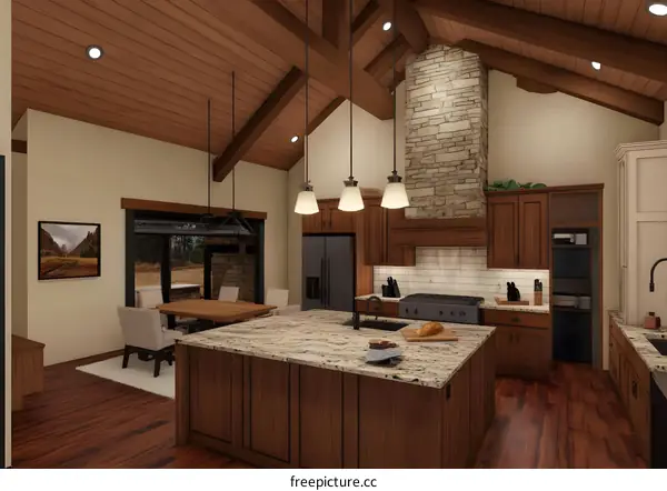 Modern Kitchen Design With Granite Countertops and Wooden Cabinets