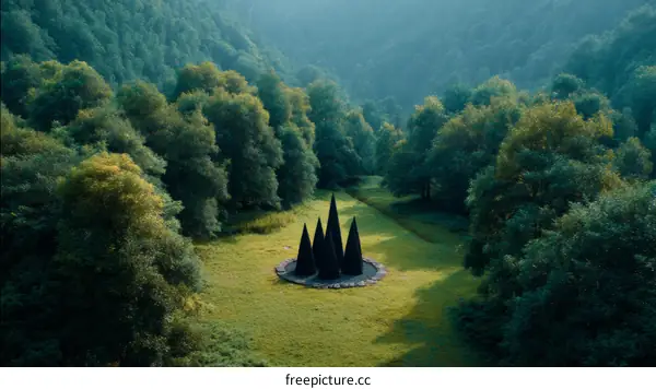 Modern Art Sculpture in a Lush Forest Setting