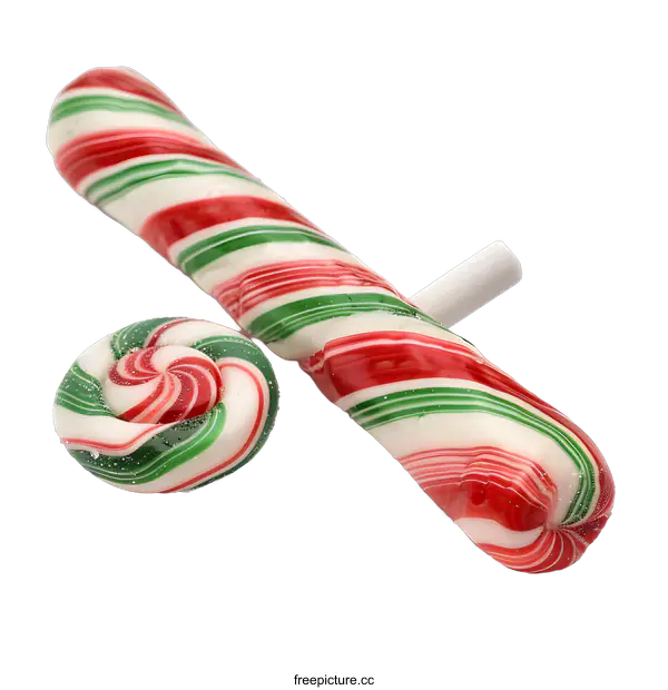 [Transparent Background PNG]Red and Green Striped Candy Canes on a White Background