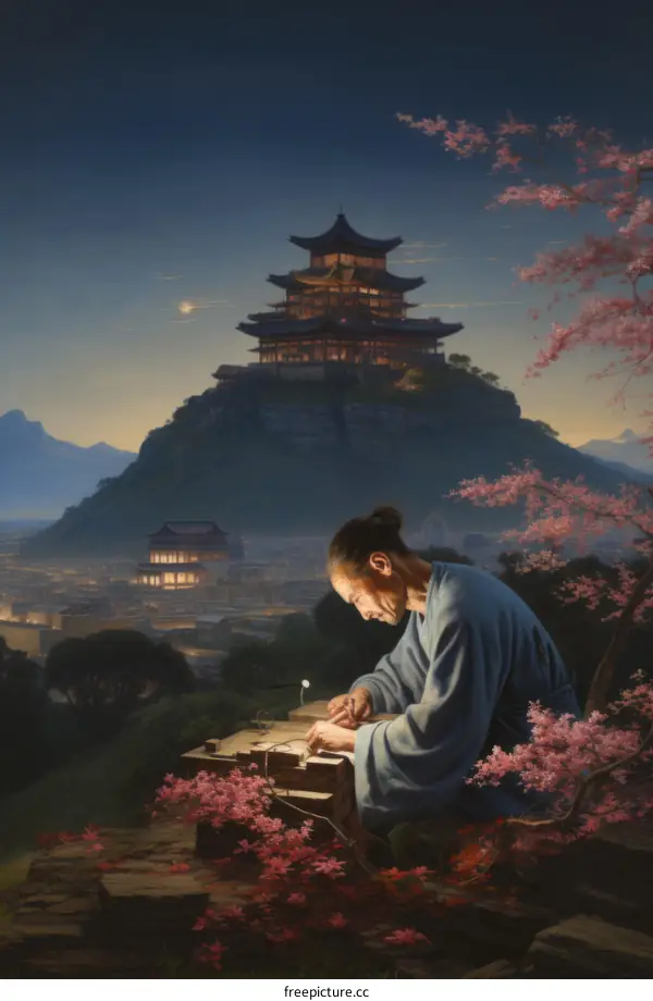 A Scholar Writing in a Traditional Chinese Garden