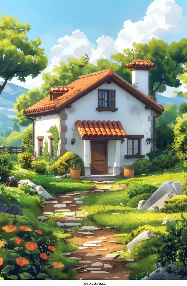 Small European style house with garden