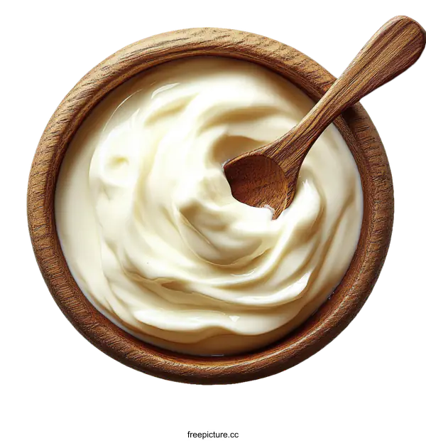 [Transparent Background PNG]Creamy Yogurt in Wooden Bowl