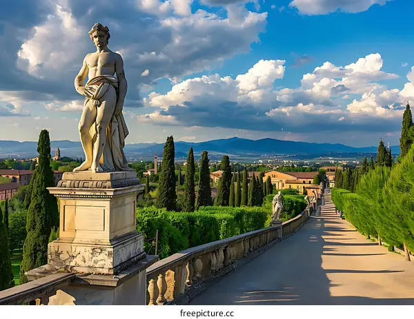 Italian Garden with Statue and Pathway