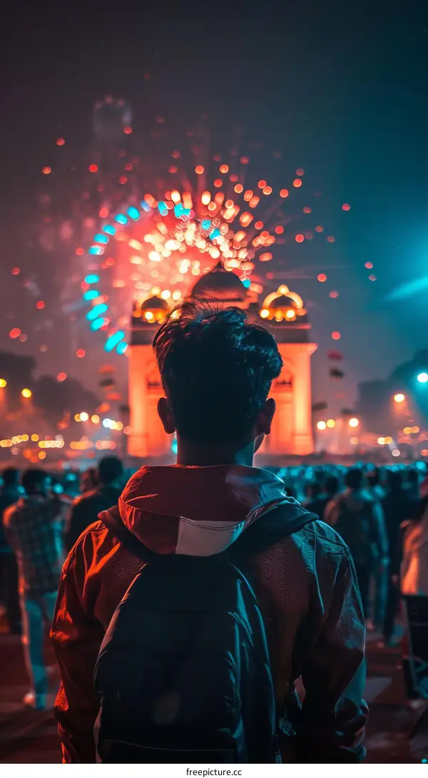 Watching fireworks on New Year's Eve in a crowded square