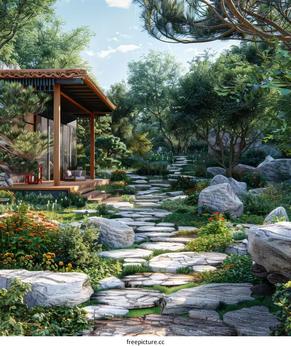 Tranquil Japanese Garden Design with Stone Path