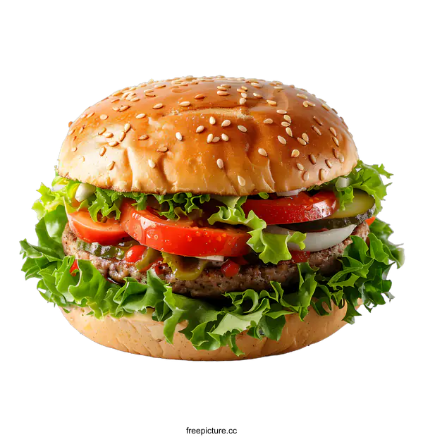 [Transparent Background PNG]yummy hamburger with fresh ingredients