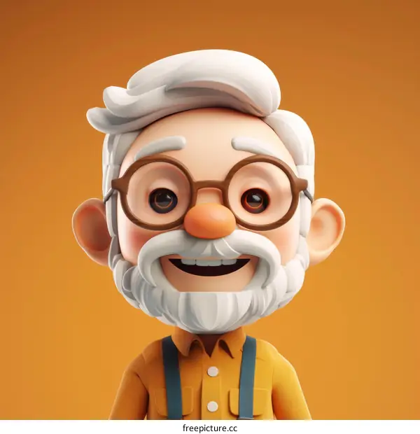 3D rendering of a cute old man with white hair and beard