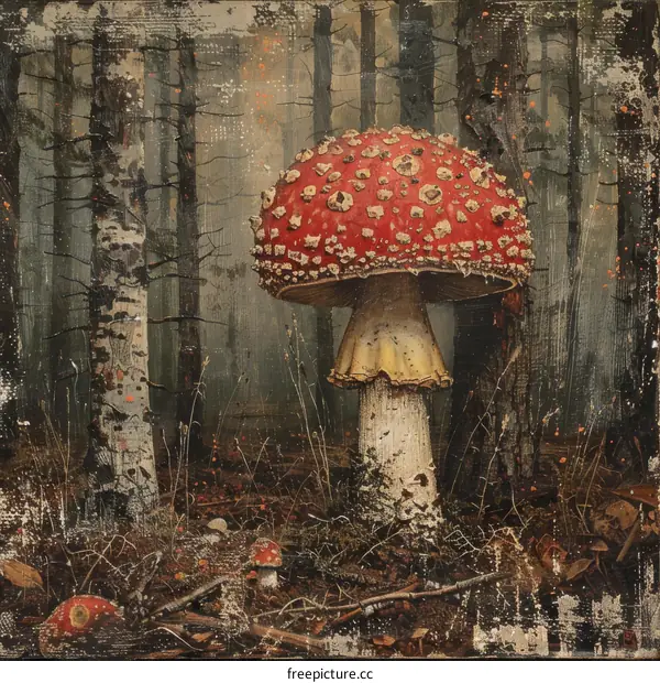 Red and White Toadstool in a Birch Forest