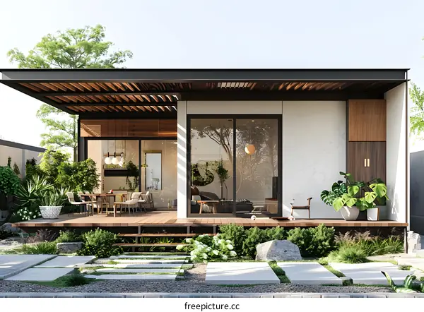 Modern House with Wooden Deck and Green Landscaping