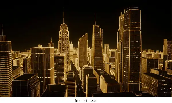 Urban Skyscrapers at Night with Modern Architecture Design