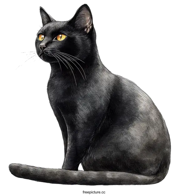 [Transparent Background PNG]Black Cat Portrait Illustration