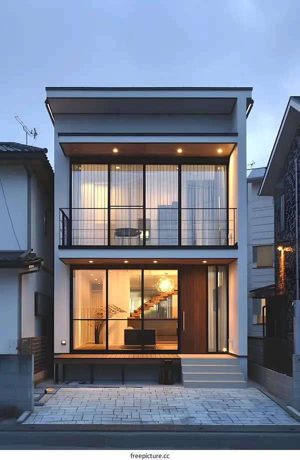 Modern Japanese House with Large Windows and Minimalist Design