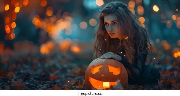 mystical forest with a beautiful witch