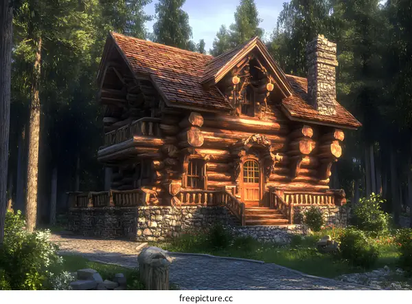 Rustic Log Cabin In The Forest