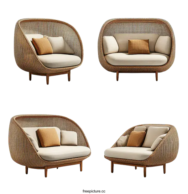 [Transparent Background PNG]Modern Outdoor Wicker Sofa Set
