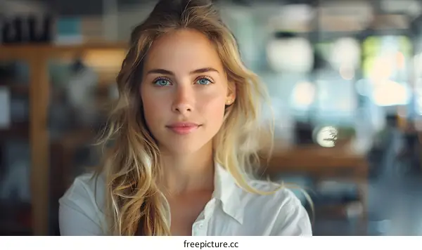 portrait of a beautiful young woman with blonde hair and blue eyes
