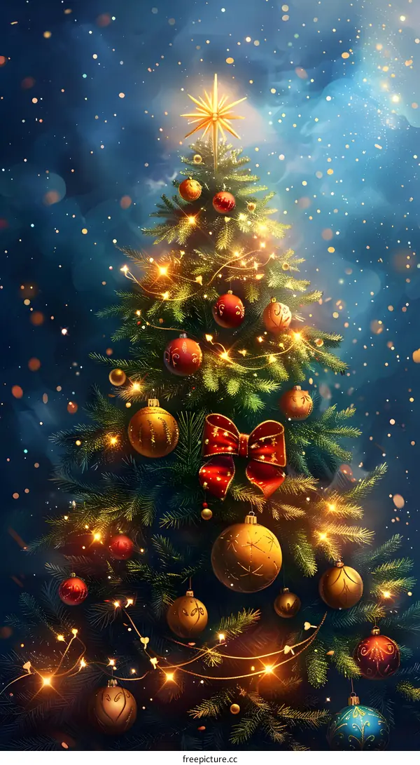 Christmas tree with red and gold ornaments