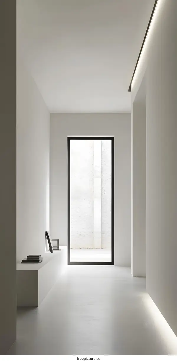 Minimalist White Interior Design With Black Window Frame