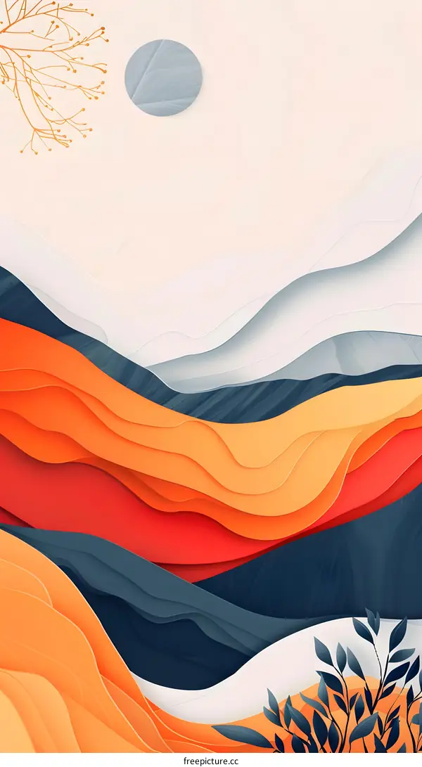 Abstract Paper Cut Art Background With Orange Yellow Blue And White Color