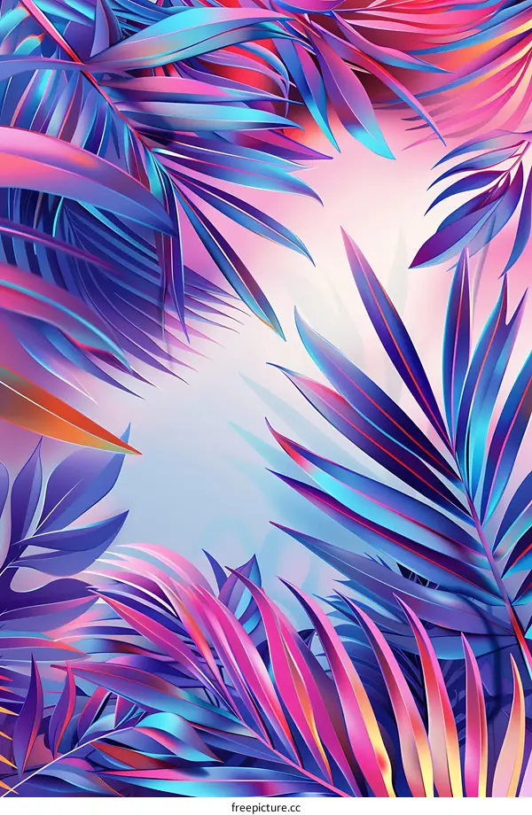Neon Tropical Leaves Background