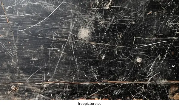 Black wooden table texture with white scratches