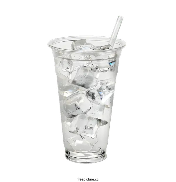 [Transparent Background PNG]Plastic Cup of Water with Ice and a Straw