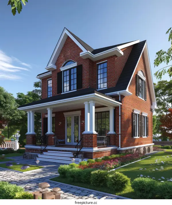 3D Illustration of a Charming Brick House