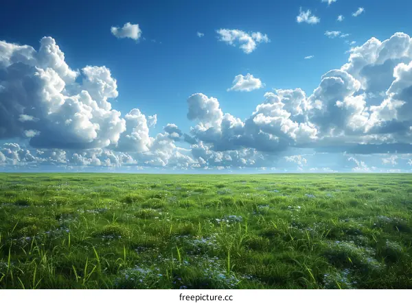 Vast Green Meadow Under a Cloudy Sky