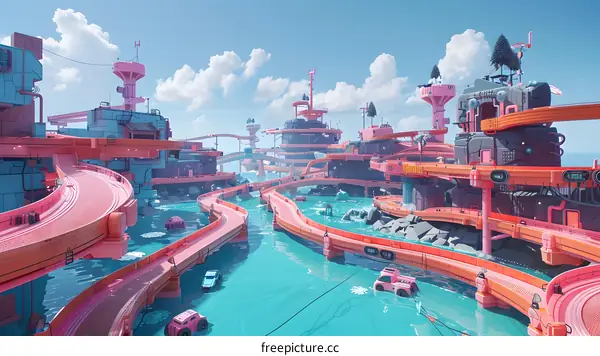 Futuristic Cityscape by the Water