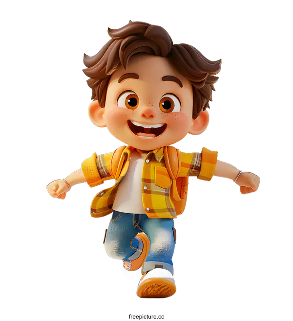 [Transparent Background PNG]Cheerful cartoon boy running