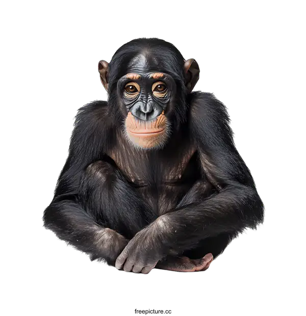 [Transparent Background PNG]Closeup Portrait of Bonobo Sitting on White Background