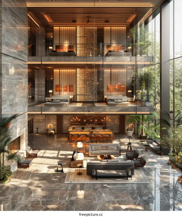 Modern Hotel Lobby Interior Design Illustration