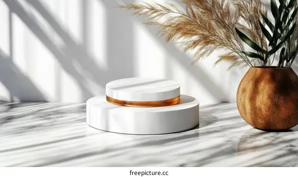 Modern Minimalist White Cosmetic Display Stage with Natural Elements