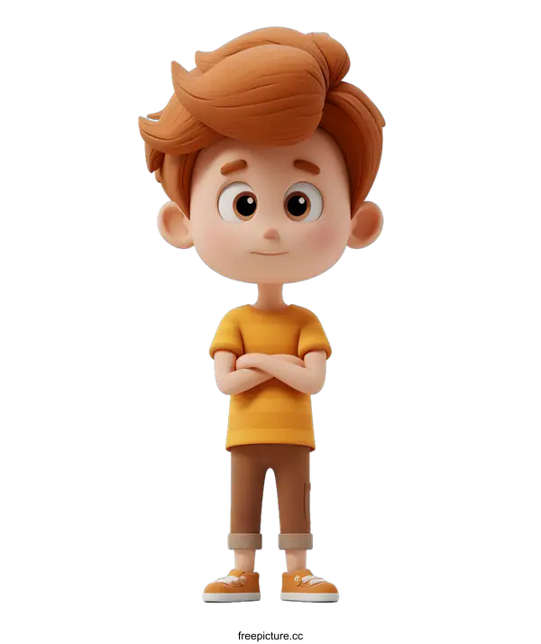[Transparent Background PNG]Cute Cartoon Boy Character Standing with Arms Crossed
