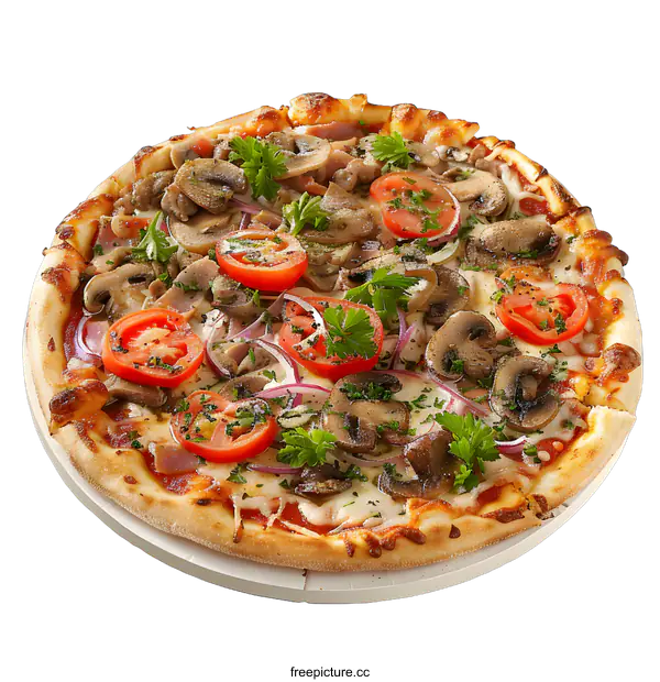 [Transparent Background PNG]Mushroom and Tomato Pizza with Parsley