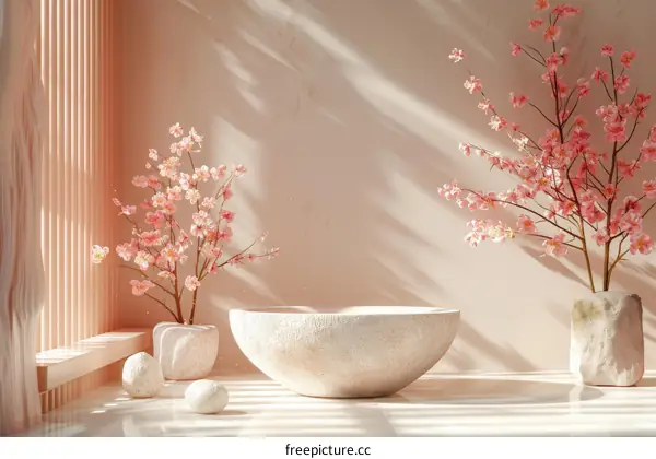 Pink Cherry Blossoms Decorated Interior Scene