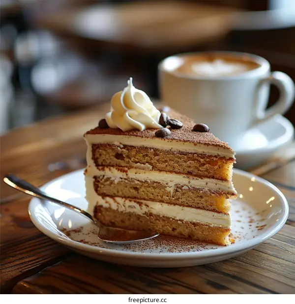 Tiramisu cake with coffee on the side
