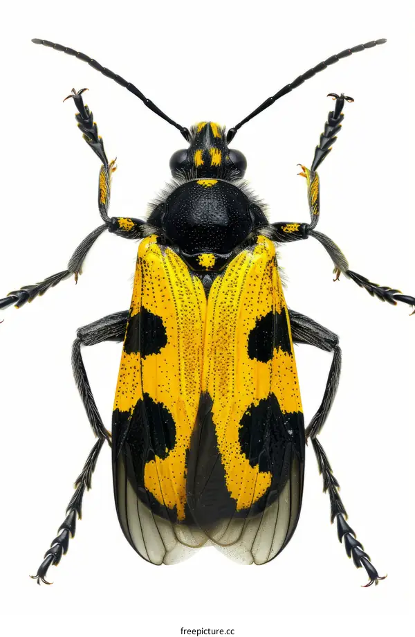 A brightly colored beetle with black spots