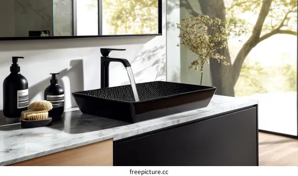 Modern Black Bathroom Sink with Marble Countertop