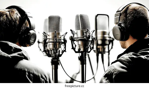 Professional Audio Recording Studio Session with Two Caucasian People