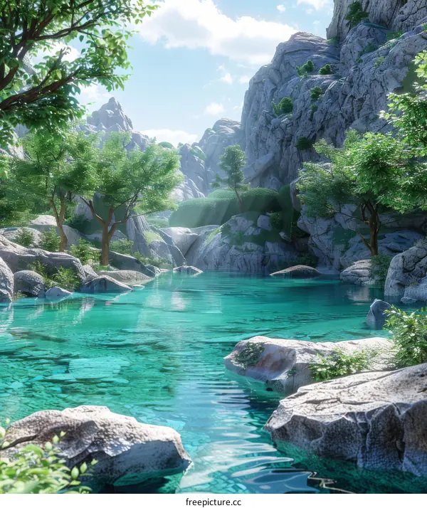 Sunlight Streams through Mountain Valley to Illuminate River Below