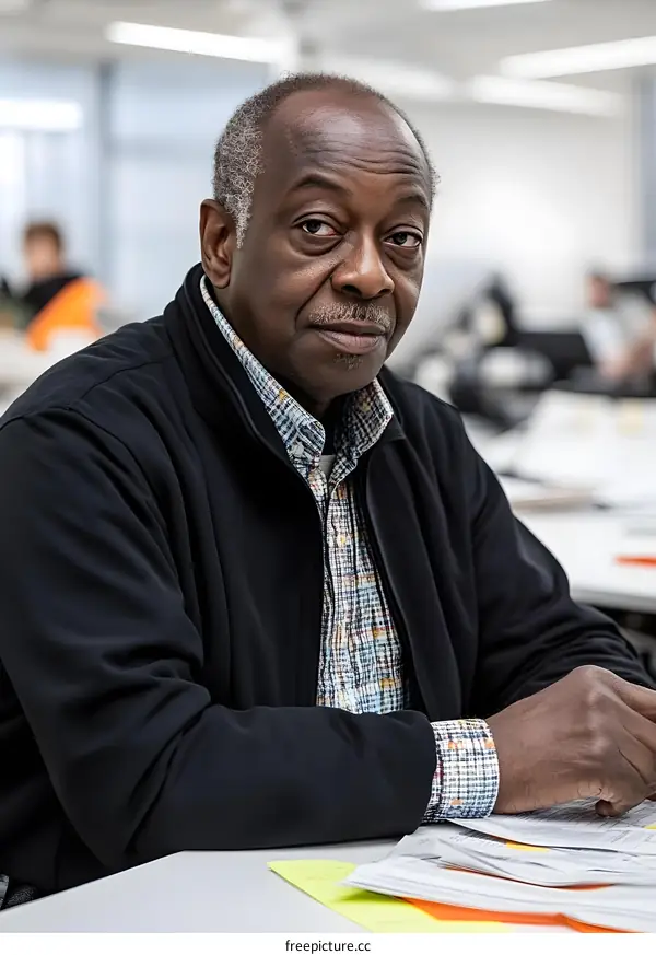 African American Man Sitting at a Table with Papers