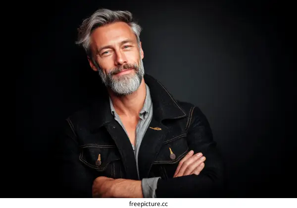 Mature Man in Fashionable Denim Jacket