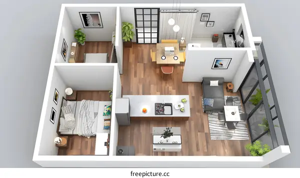 Modern Apartment Floor Plan Design With Two Bedrooms