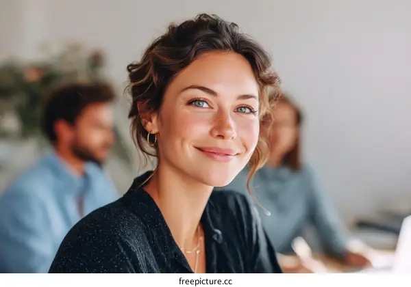 Smiling Caucasian Woman in a Business Setting